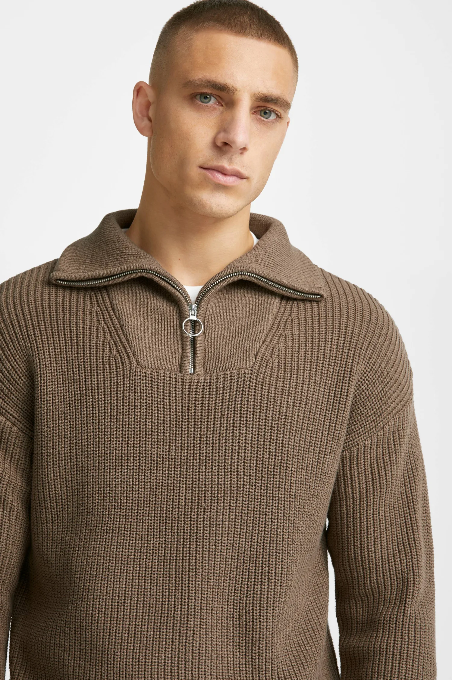 Studio Total Stickad Troja Half Zip Ribbed Knit Fashion